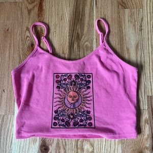 Vibrant Pink Tarot The Sun Graphic Crop Top